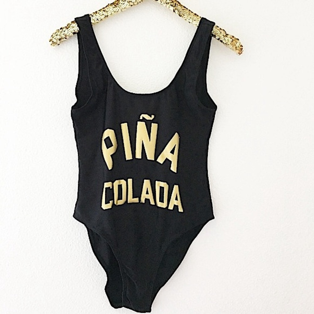 Only 2 left 🛍️ Pina Colada Black & Gold One Piece Swimsuit